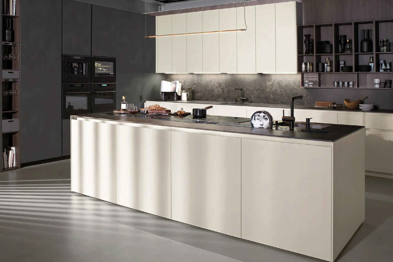 Kitchen island with stools and warm natural finishes