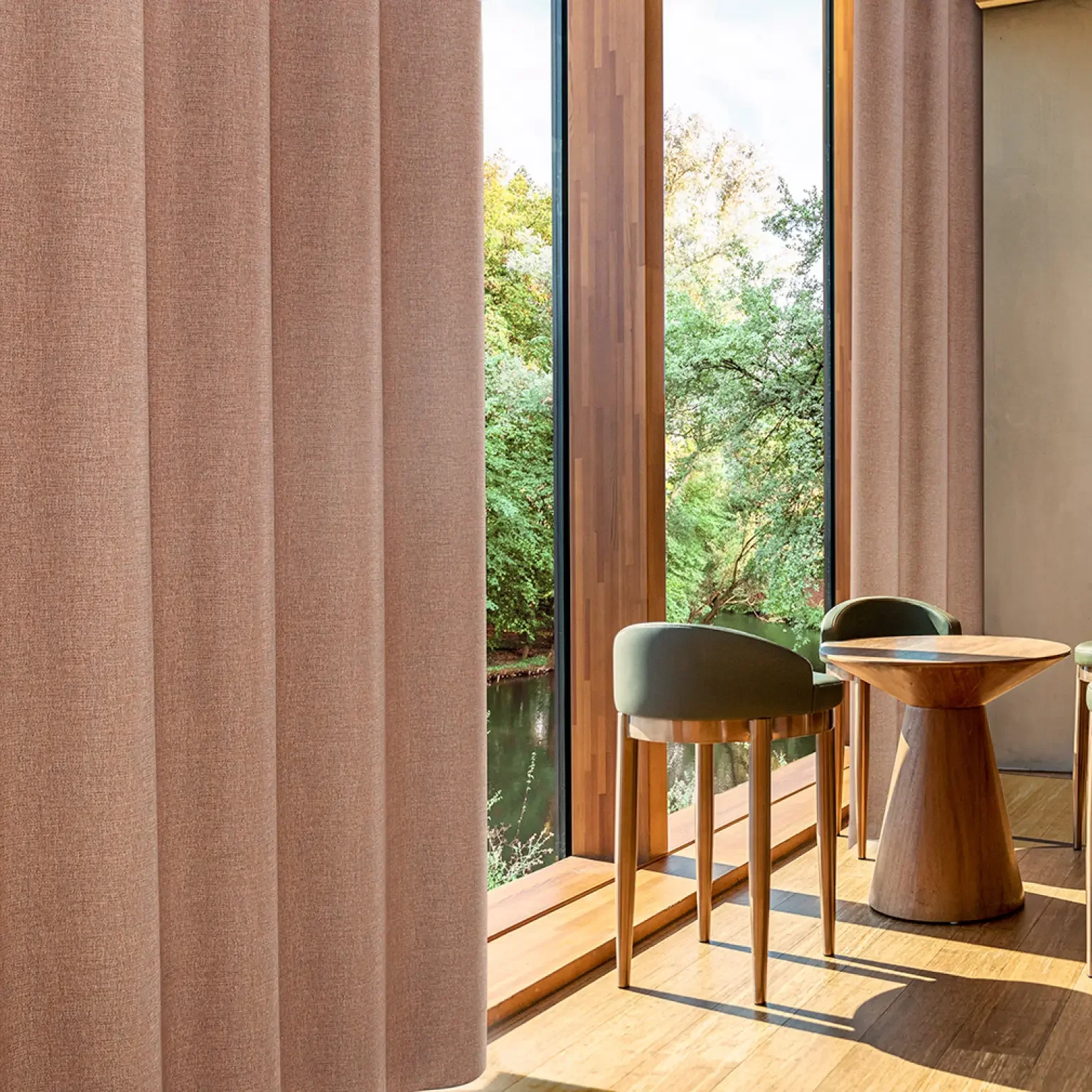 Textured curtain fabric softly filtering daylight